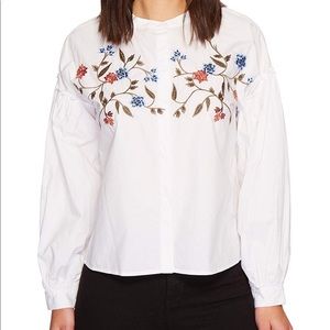 Two by Vince Camuto Embroidered Button Down Blouse